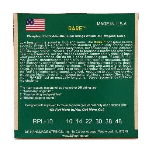 Cтруны DR STRINGS RPL-10 RARE ACOUSTIC PHOSPHOR BRONZE - EXTRA LIGHT (10-48) - JCS.UA фото 3