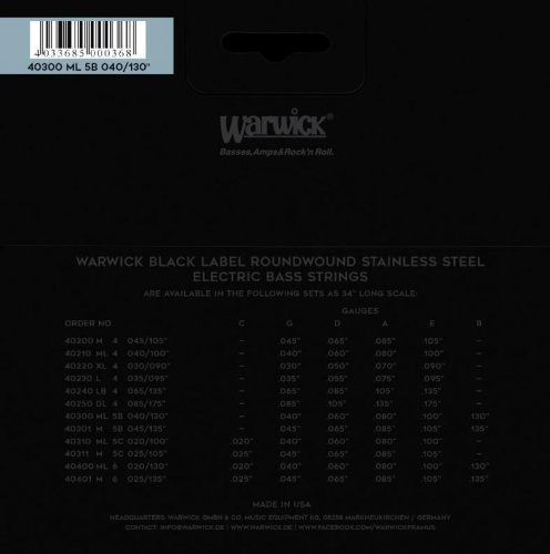 Струни WARWICK 40300 Black Label Medium Light 5-String (40-130) - JCS.UA фото 2