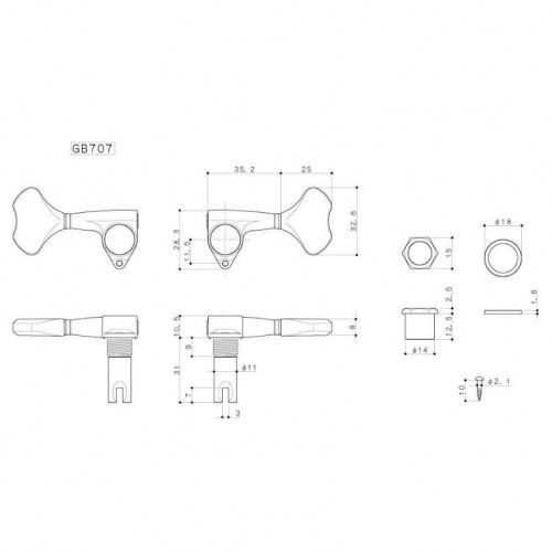 Колки для бас-гитары GOTOH GB707-5 (3-2) B - JCS.UA фото 3