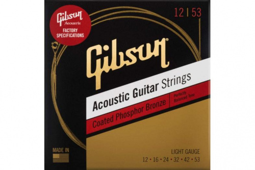 Струны для акустических гитар GIBSON SAG-CPB12 COATED PHOSPHOR BRONZE ACOUSTIC GUITAR STRINGS 12-53 LIGHT - JCS.UA