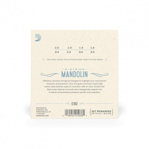 Струни для мандоліни DADDARIO EJ62 MANDOLIN 80/20 BRONZE LIGHT (10-34) - JCS.UA фото 3