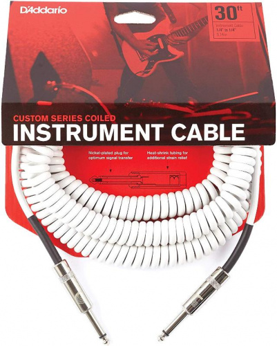 Інструментальний кабель D'ADDARIO PW-CDG-30WH Coiled Instrument Cable - White (9m) - JCS.UA