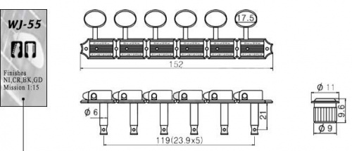 Колки для электрогитары PAXPHIL WJ55 6-in-line CR - JCS.UA фото 4