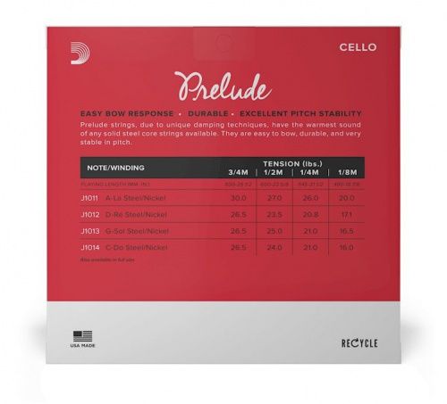 Струны D'Addario J1010 3/4M PRELUDE CELLO STRING SET 3/4 Scale Medium Tension - JCS.UA фото 3