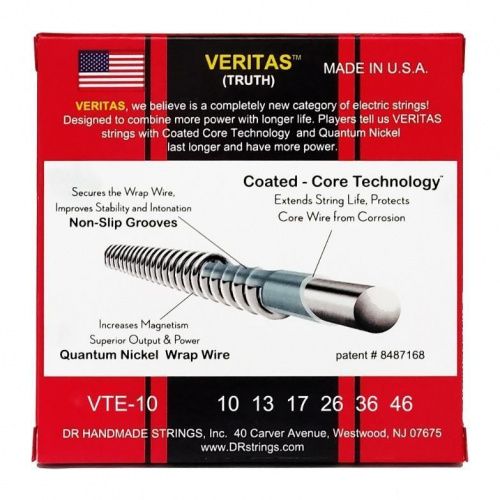 Струны DR STRINGS VTE-10 VERITAS COATED CORE ELECTRIC GUITAR STRINGS - MEDIUM (10-46) - JCS.UA фото 3