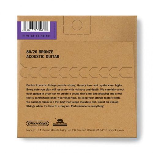 Струны DUNLOP DAB1152 80/20 BRONZE ACOUSTIC GUITAR STRINGS (11-52) - JCS.UA фото 2