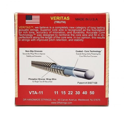 Струны DR STRINGS VTA-11 VERITAS COATED CORE ACOUSTIC GUITAR STRINGS - CUSTOM LIGHT (11-50) - JCS.UA фото 3