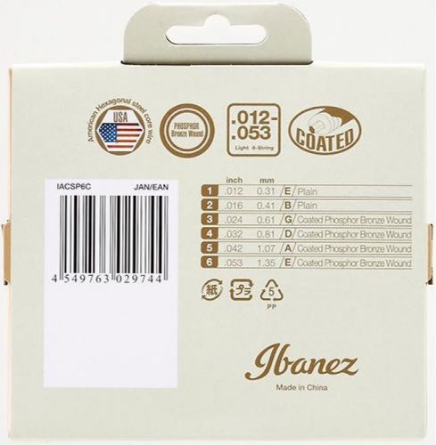 Струни для акустичних гітар IBANEZ IACSP6C ACOUSTIC GUITAR STRING 12-53 COATED - JCS.UA фото 2
