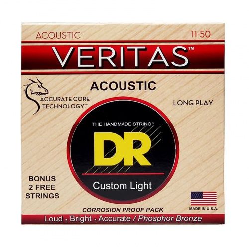 Струны DR STRINGS VTA-11 VERITAS COATED CORE ACOUSTIC GUITAR STRINGS - CUSTOM LIGHT (11-50) - JCS.UA