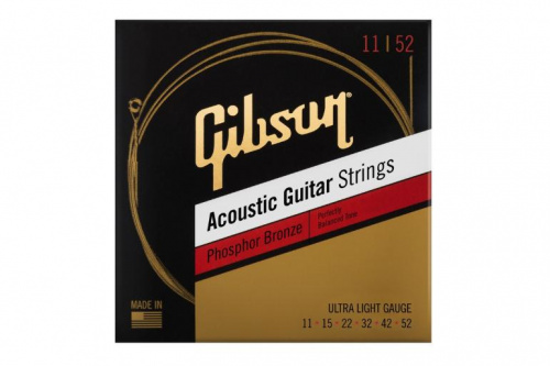 Струны для акустических гитар GIBSON SAG-PB11 PHOSPHOR BRONZE ACOUSTIC GUITAR STRINGS 11-52 ULTRA-LIGHT - JCS.UA