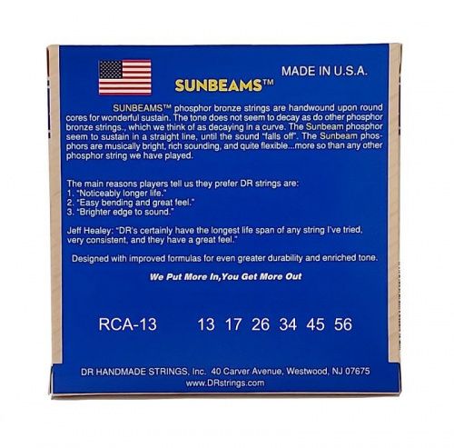 Струны DR STRINGS RCA-13 SUNBEAM ACOUSTIC PHOSPHOR BRONZE - MEDIUM (13-56) - JCS.UA фото 3