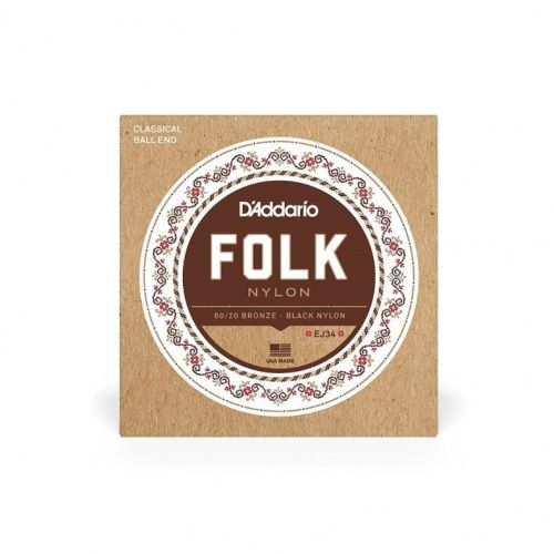 Струни DADDARIO EJ34 FOLK NYLON 80/20 Bronze Ball End Black Treble - JCS.UA