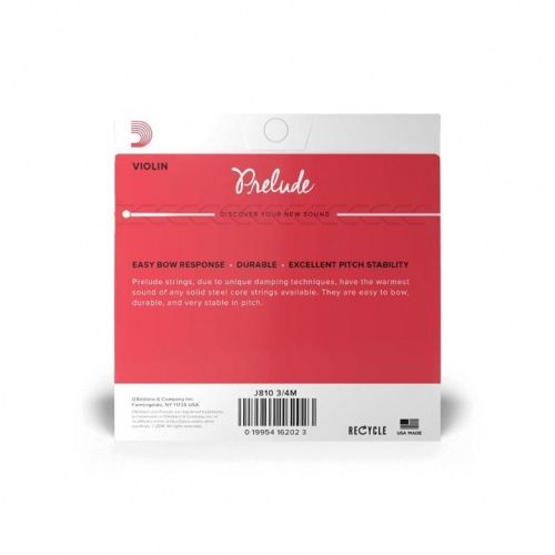 Струны D'ADDARIO J810 3/4M PRELUDE VIOLIN STRING SET 3/4 Scale Medium Tension - JCS.UA фото 3